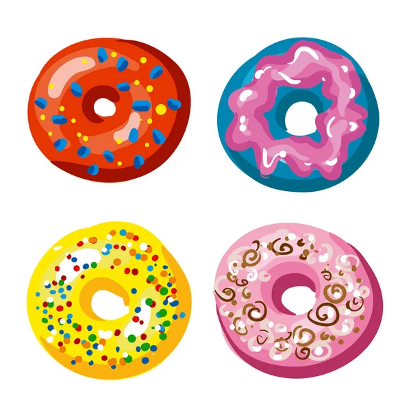 Reihe von leckeren glasierten Donuts — Stockvektor