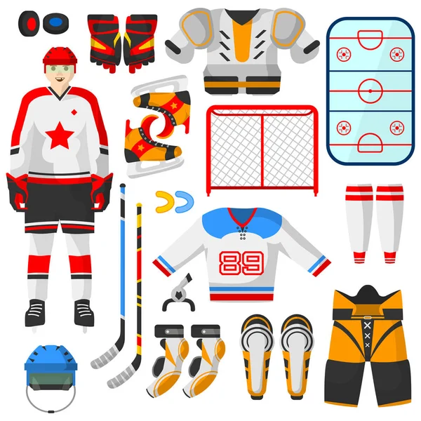 Uppsättning sportutrustning för Hockey — Stock vektor