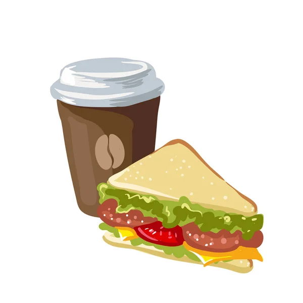 Sanduíche e xícara de café. —  Vetores de Stock