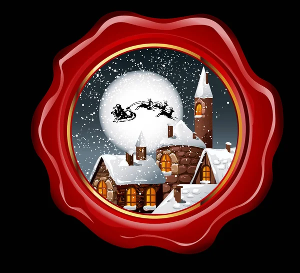 Christmas wax seal with snowy town — Stock Vector