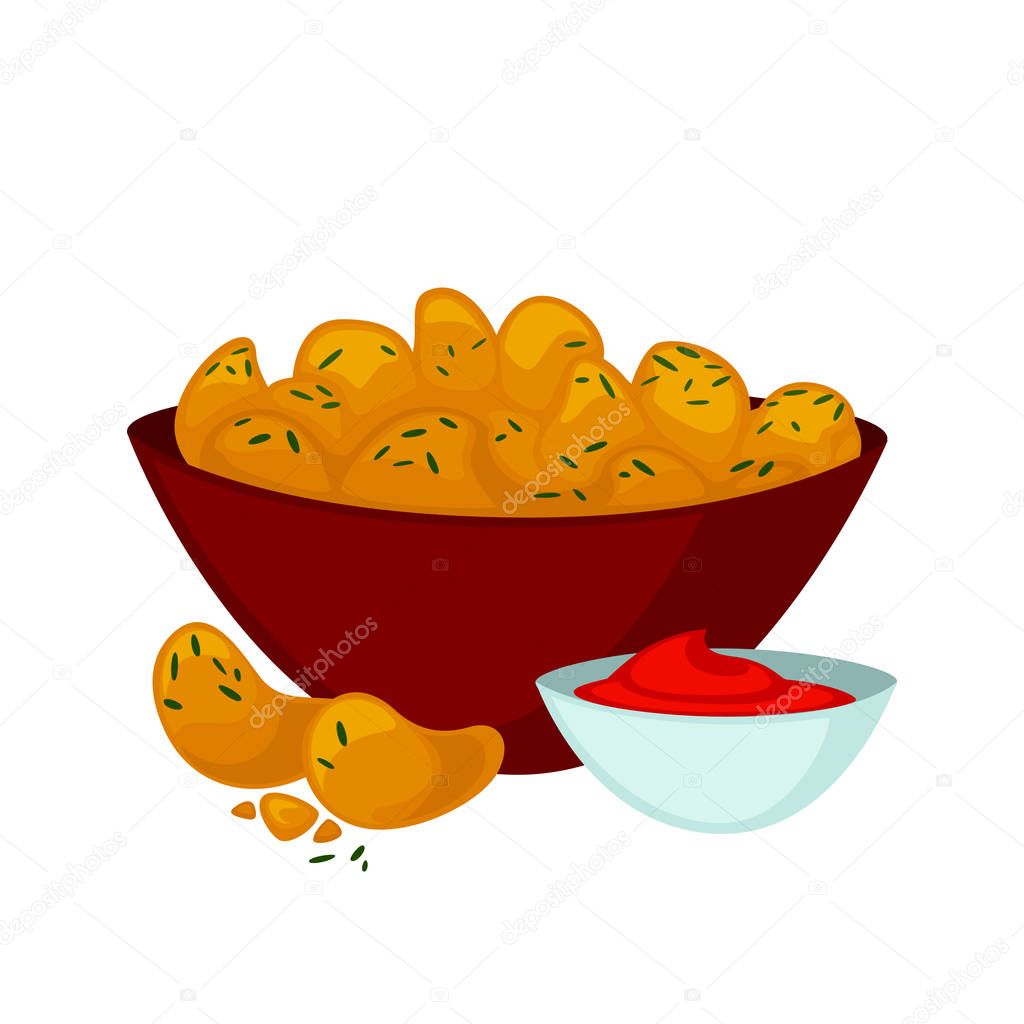 Fried chicken nuggets with sauce isolated on white background.