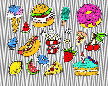 çizgi film hızlı besin öğeleri ile doodles