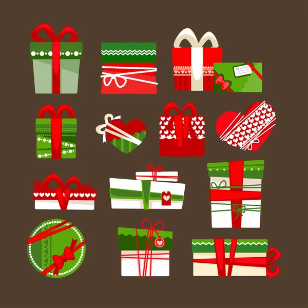 Karácsonyi ajándék dobozok ikonok beállítása — Stock Vector