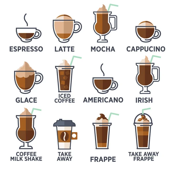 Conjunto de tipos de café — Vector de stock