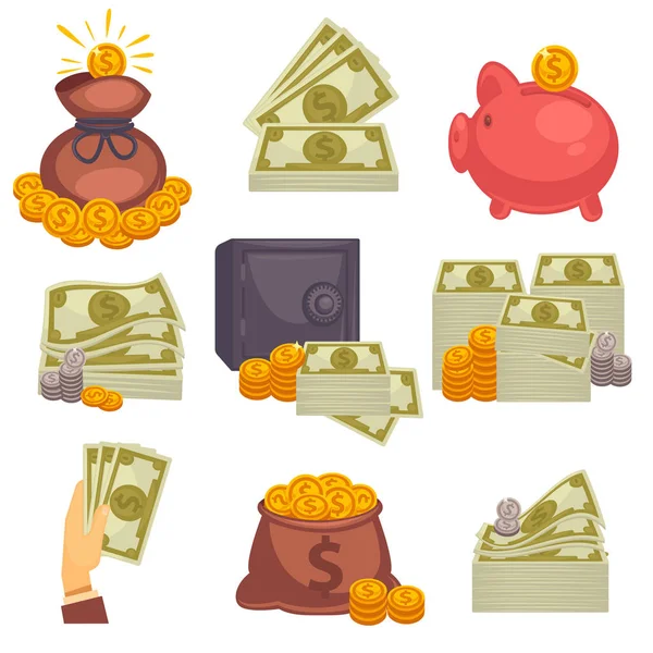 Bolsas de papel y dinero — Vector de stock