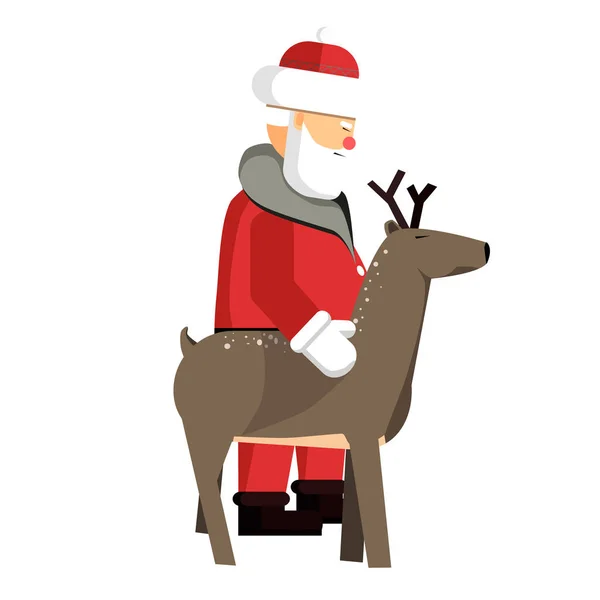 Santa con ciervos en blanco — Vector de stock