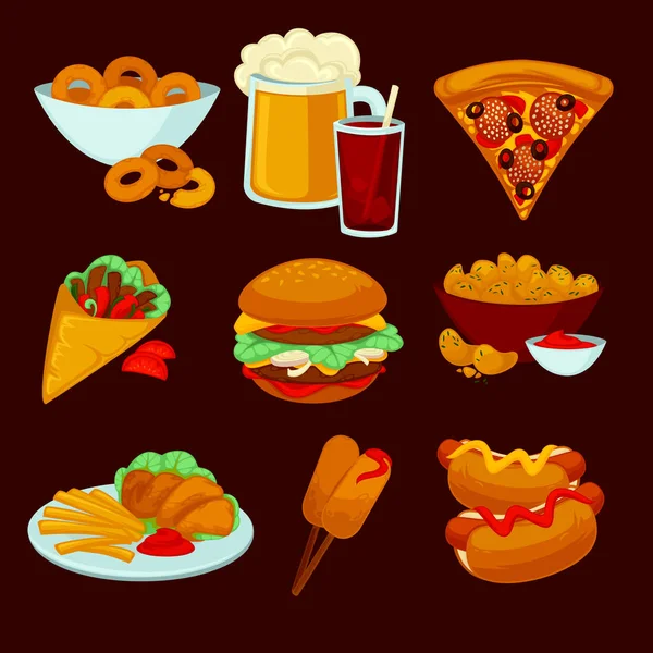 Juego de comidas de comida rápida — Vector de stock