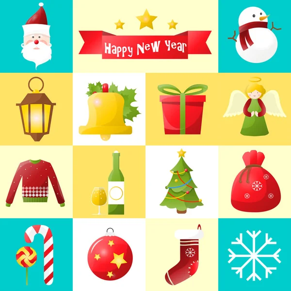 Conjunto de Navidad e iconos de año nuevo — Archivo Imágenes Vectoriales