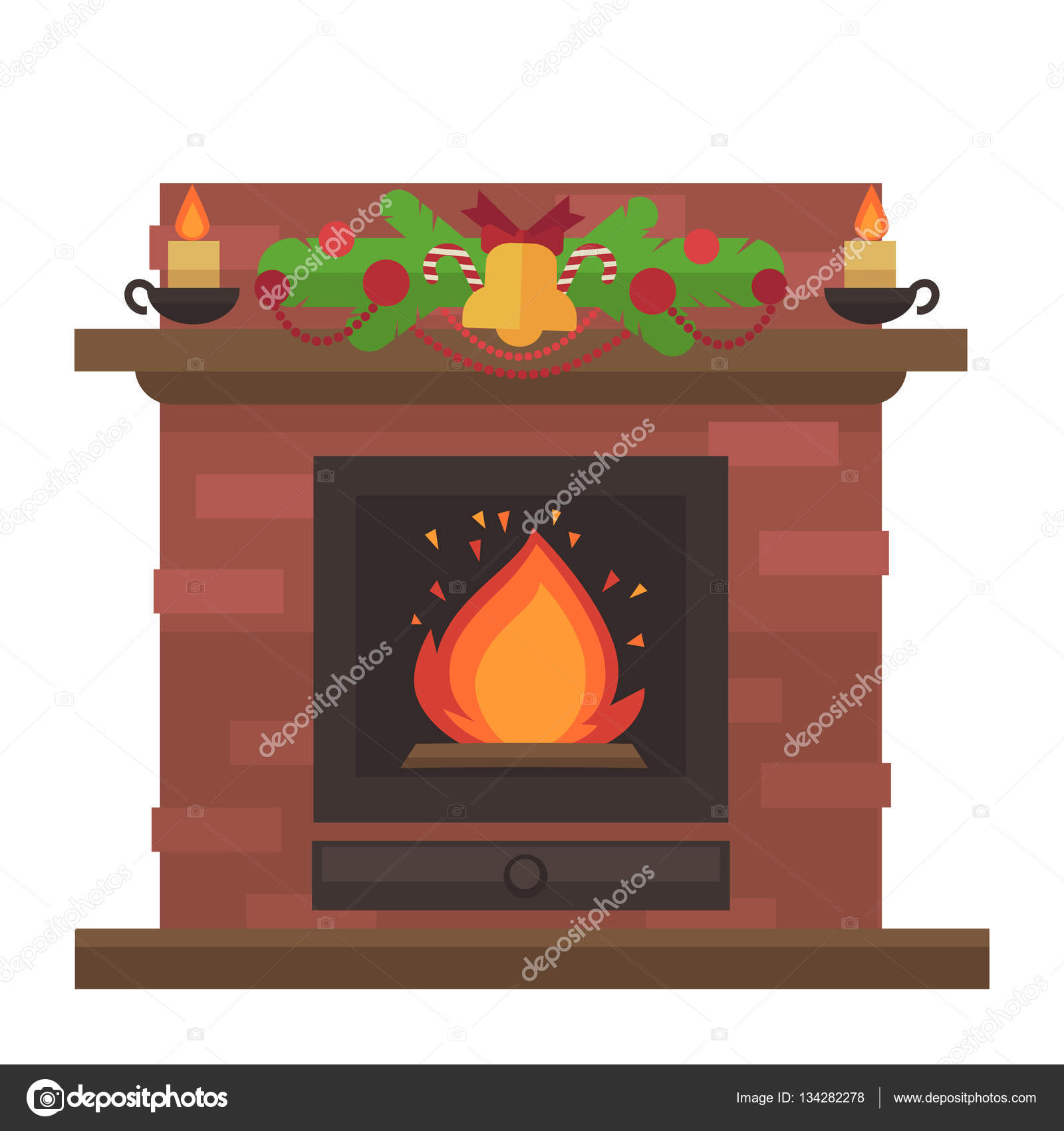 Cartoon Fireplace With Fire Stock Vector C Sonulkaster 134282278