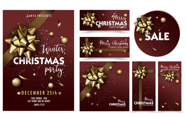 Natal conjunto de cartazes de layout festa — Vetor de Stock