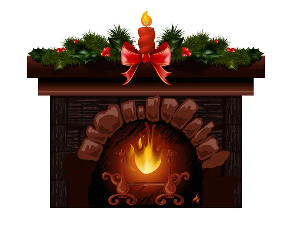 Cartoon fireplace with fire — Stock Vector