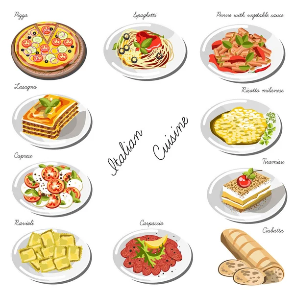 Colección de platos de comida italiana — Vector de stock