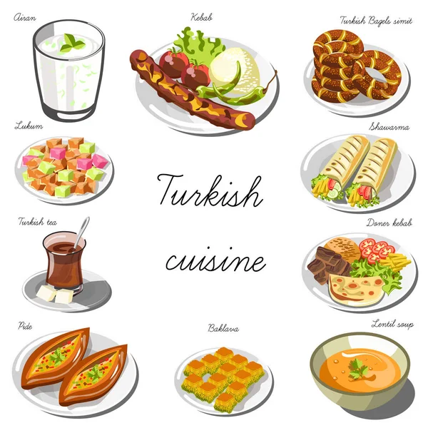 Collectie van Turkse asiafood gerechten — Stockvector