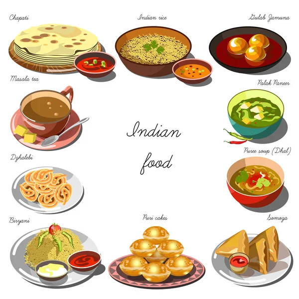 Kolekcja potraw kuchni indyjskiej — Wektor stockowy