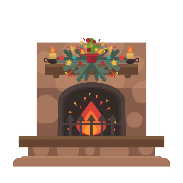 Cartoon fireplace with fire — Stock Vector