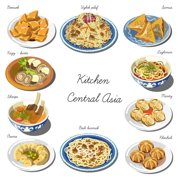 Collection of Central asia food dishes — Stock Illustration Collection of Central asia food dishes Royalty Free Stock Illustrations