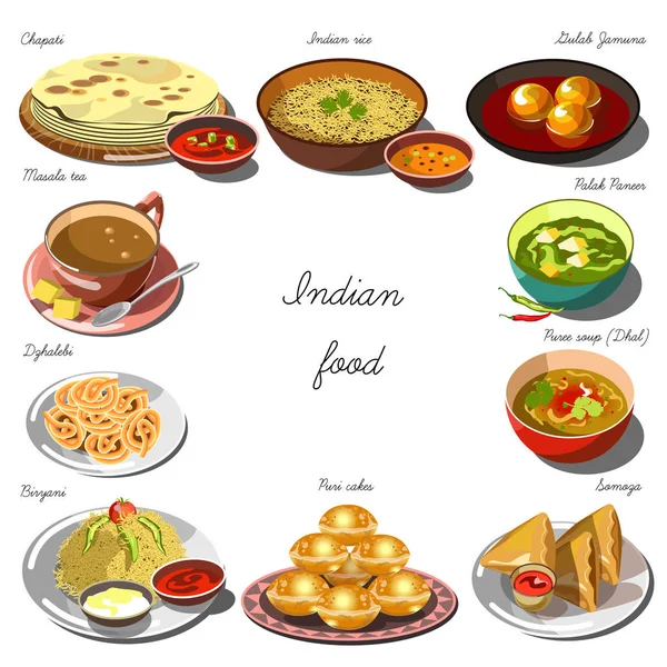 Collection of Indian food dishes — Stock Illustration Collection of Indian food dishes Royalty Free Stock Vectors
