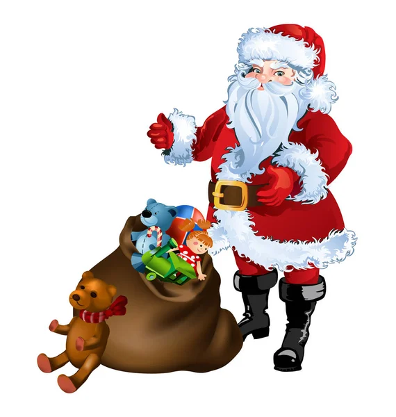 Santa Claus con bolsa de regalos — Vector de stock