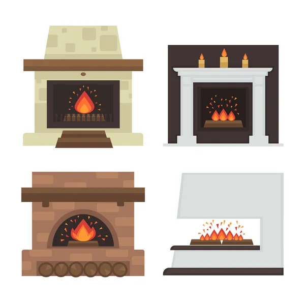 Ensemble de cheminées avec feu — Image vectorielle