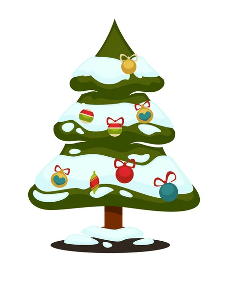 Árbol de Navidad con bolas y nieve — Vector de stock