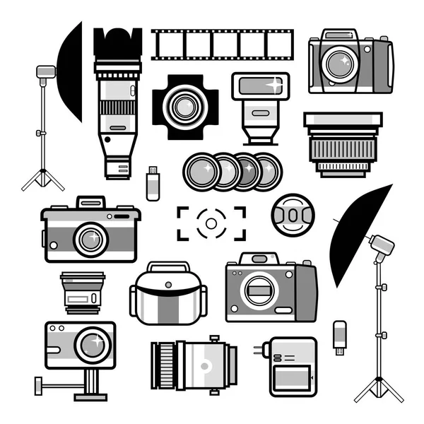 Kit de fotógrafo monocromático — Vetor de Stock