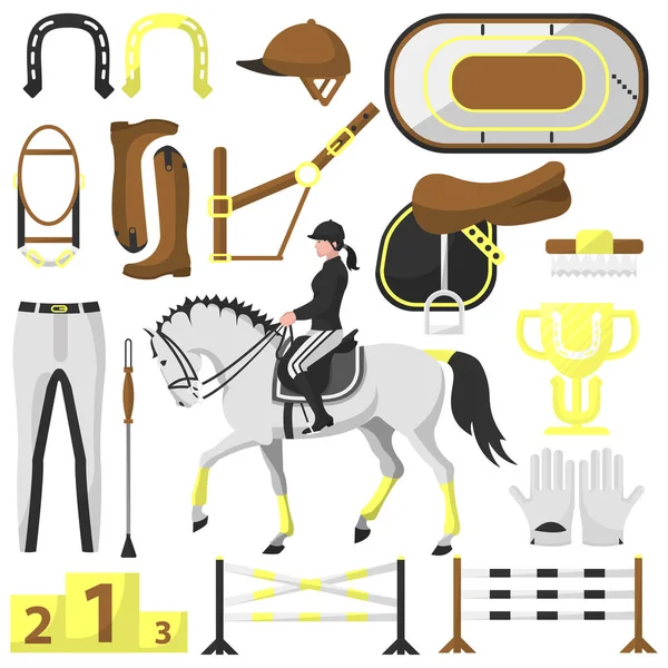 Conjunto de equipamentos para equitação e esportes equestres —  Vetores de Stock