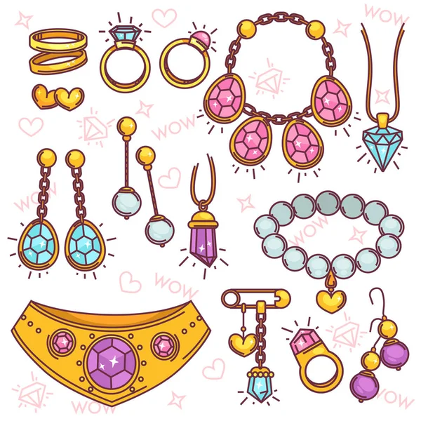 Collection of luxury jewelry with gems — Stock Vector