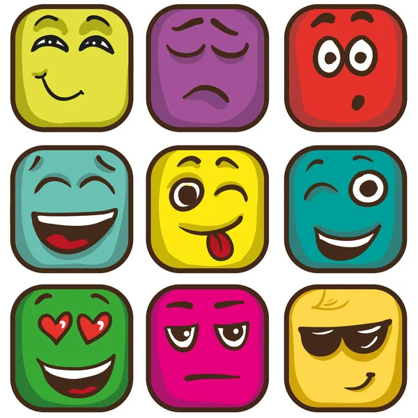 Conjunto de emoji quadrado colorido — Vetor de Stock