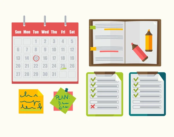 Calendario con notas de negocios — Vector de stock