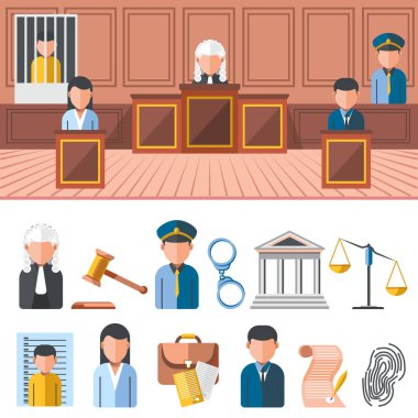 Hukuk sistemi afiş Icon set