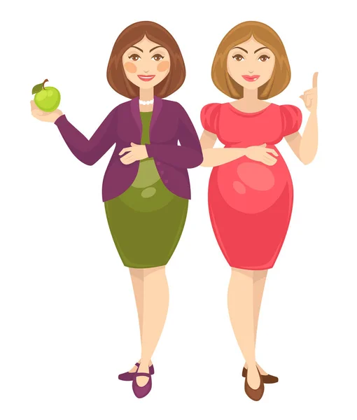 Mujeres embarazadas con manzana — Vector de stock