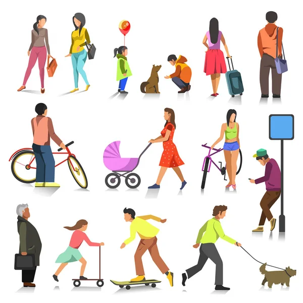 Conjunto de personas caminando — Vector de stock