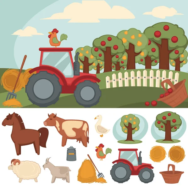 Ікони встановлюють ферму та сільське господарство — стоковий вектор