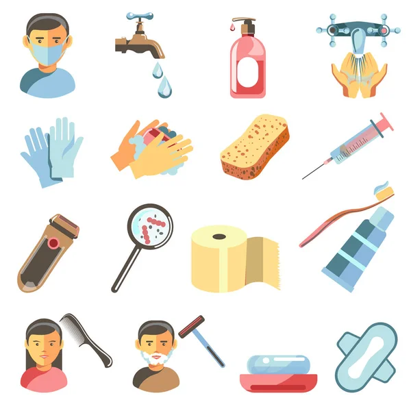 Conjunto de iconos de higiene y sanitarios — Vector de stock