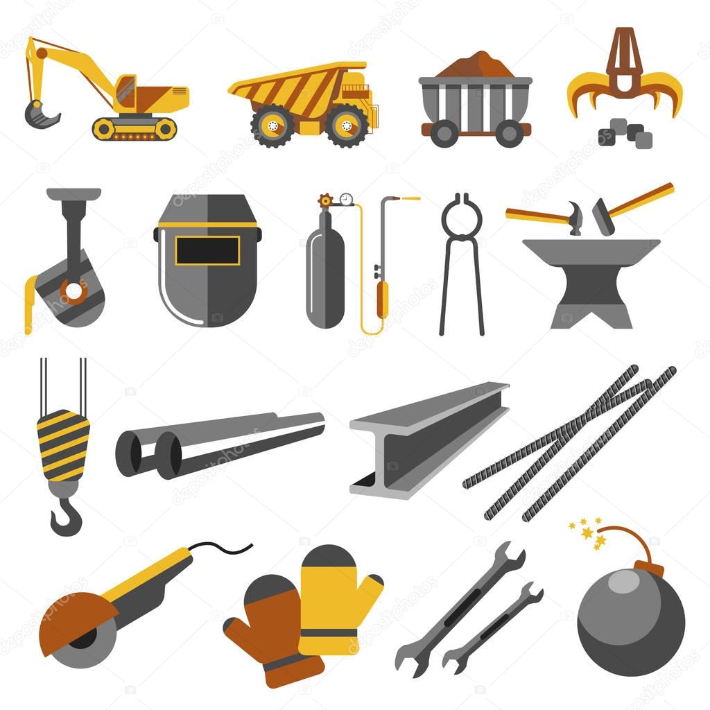 Icons set of metallurgy industry
