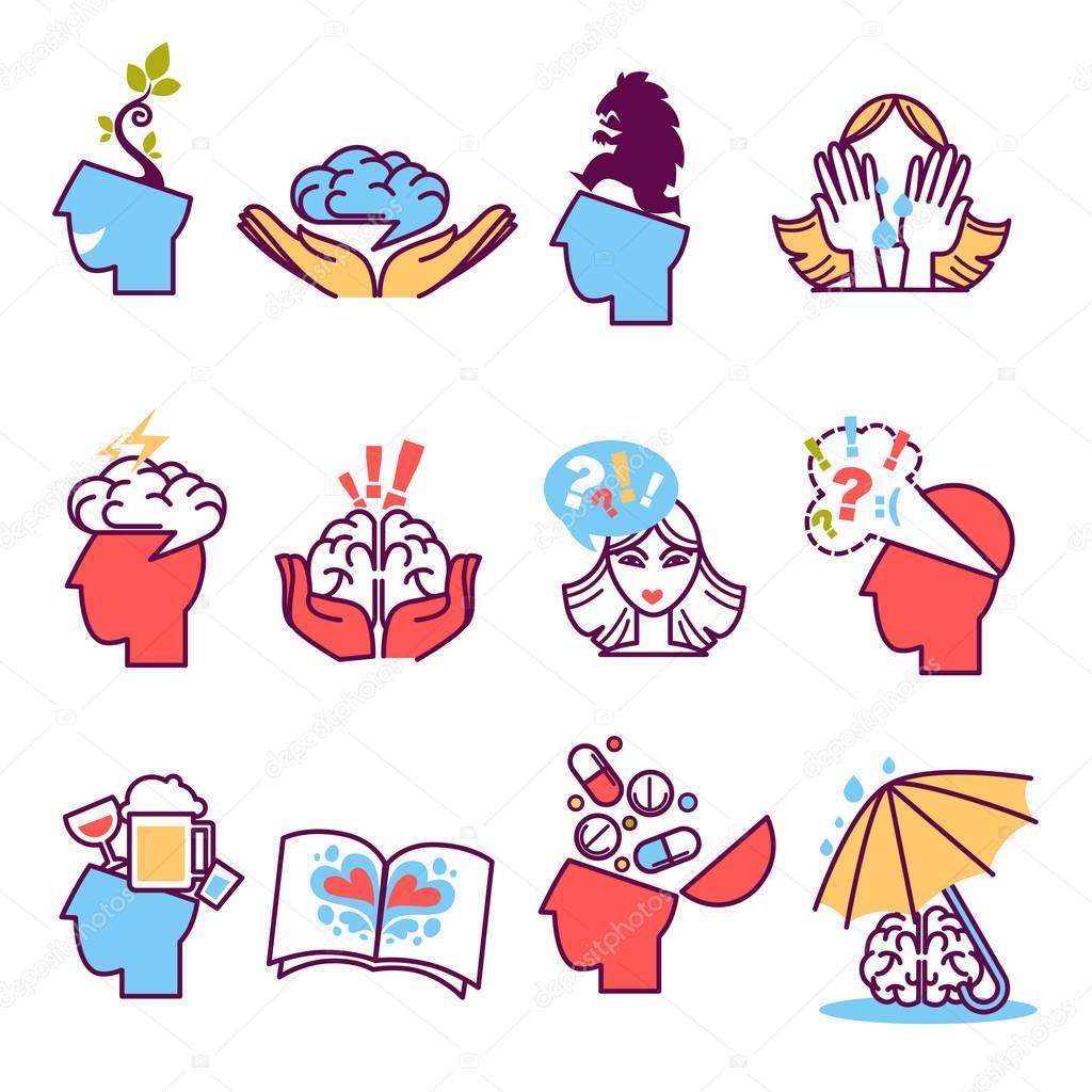 Icons set of psychotherapy, vector illustration