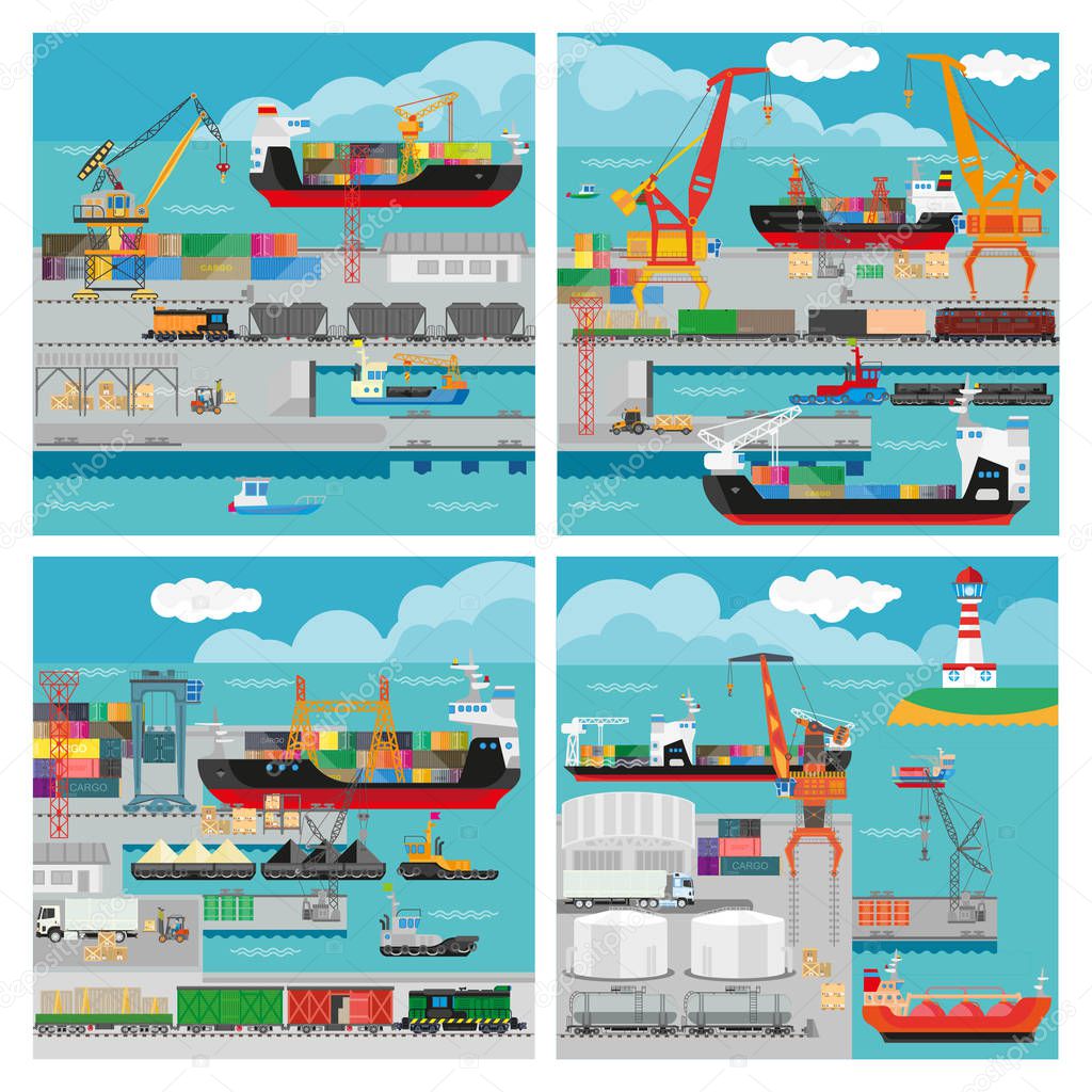 Vector banners with sea transport