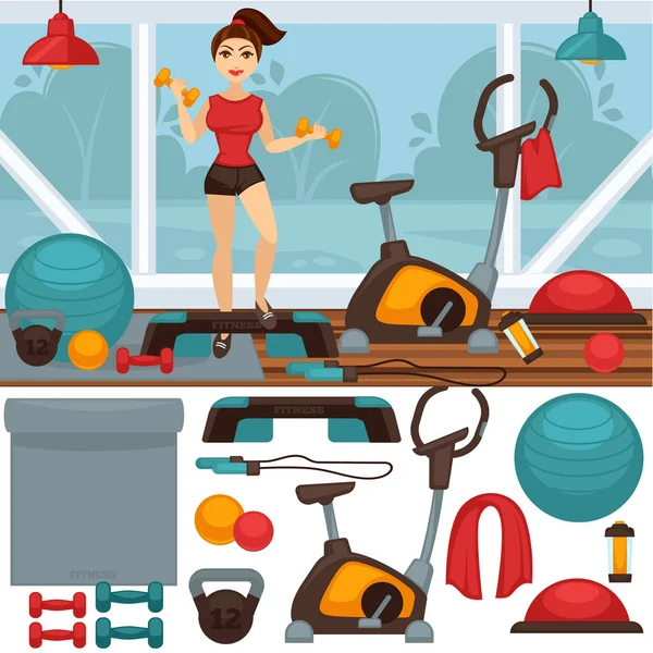 Home Fitness equipment and gym interior — Stock Vector
