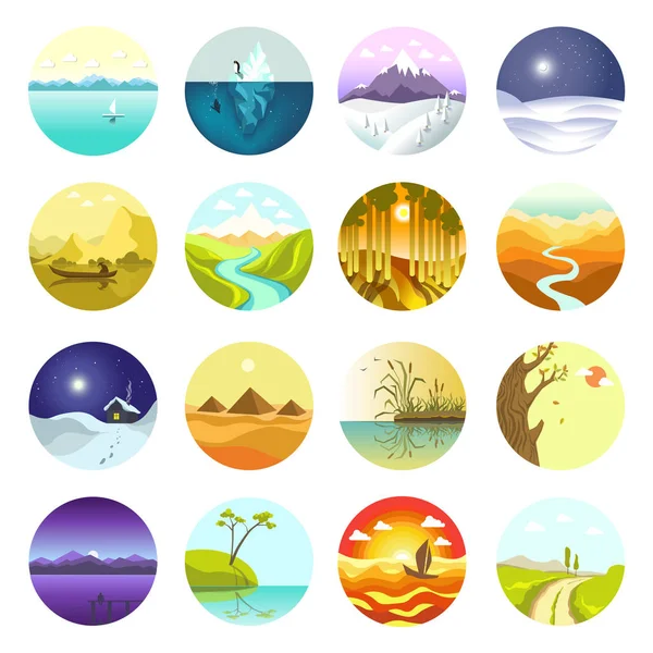 Conjunto de iconos de paisajes — Vector de stock