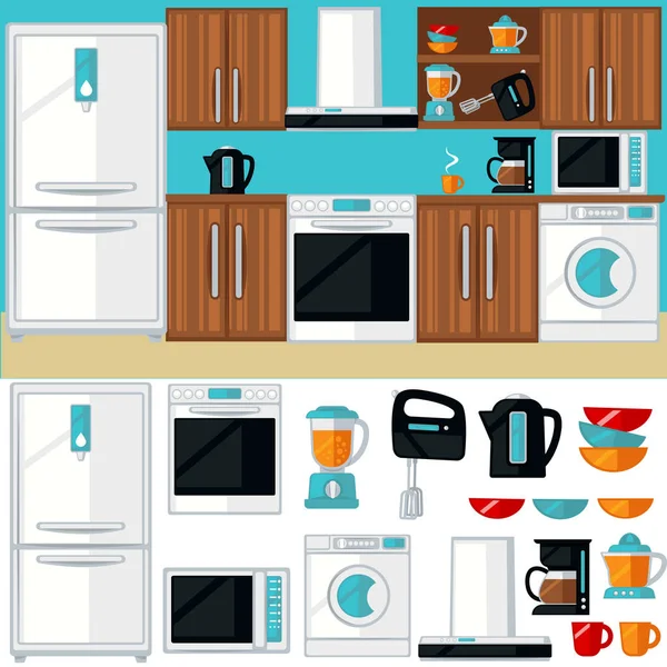 Cocina interior habitación con muebles — Vector de stock