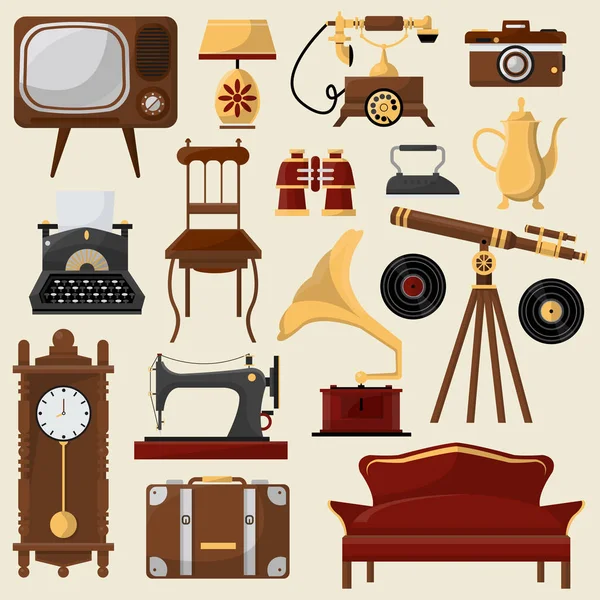 Vintage home furniture and accessories — Stock Vector