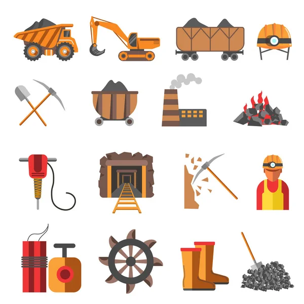 Icons set mining coal industry — Stock Vector