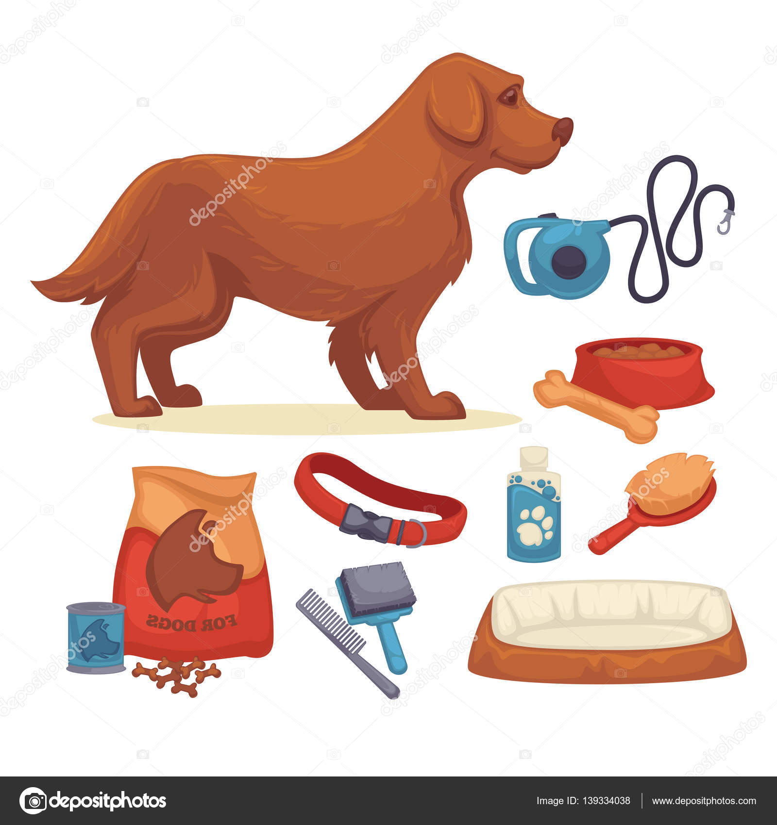 Dogs stuff icon set with accessories for pets Vector Image