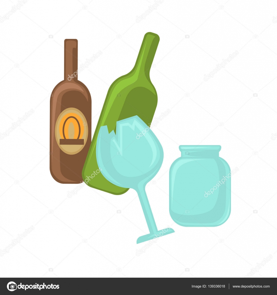 Vidrio roto, frasco y botella verde Vector de stock #139336018