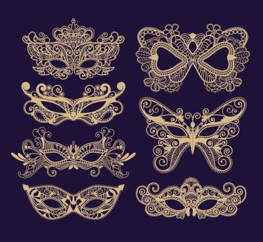 Mardi Gras mask of lace collection set. clipart