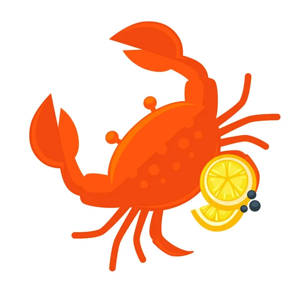 Crab with lemon. Fresh seafood icon. — Stock Vector