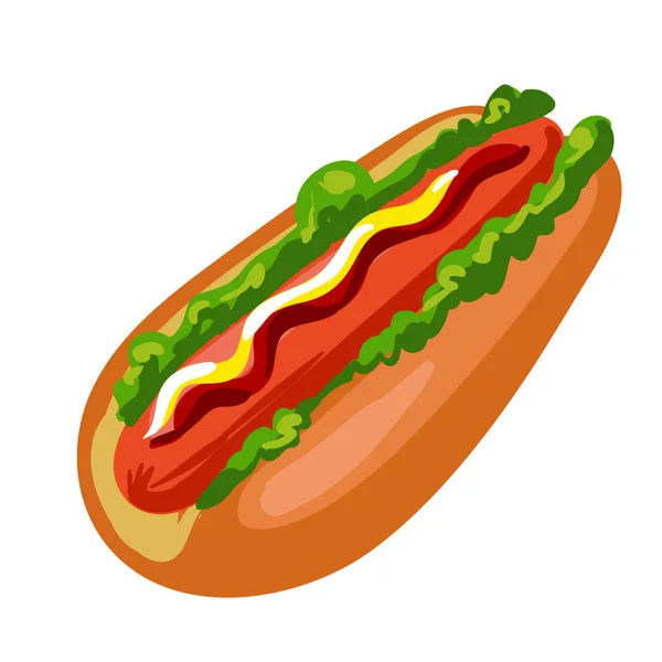 Perro caliente. Pan americano de comida rápida con salchicha — Archivo Imágenes Vectoriales