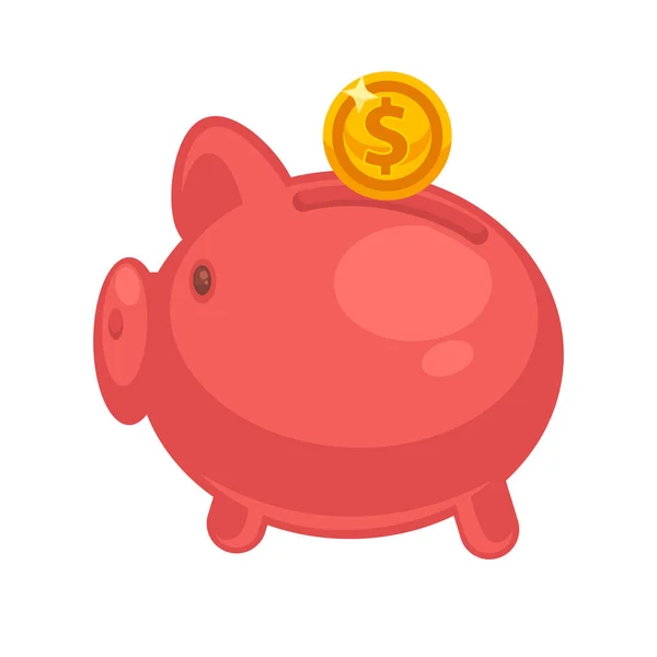 Pig prasátko s mincí vektorové ilustrace v plochý. — Stockový vektor