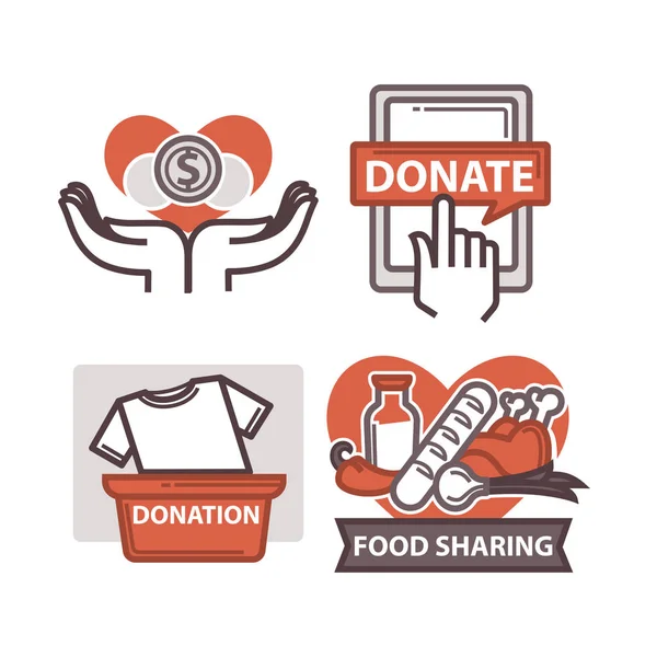 Iconos de donación y trabajo voluntario — Vector de stock