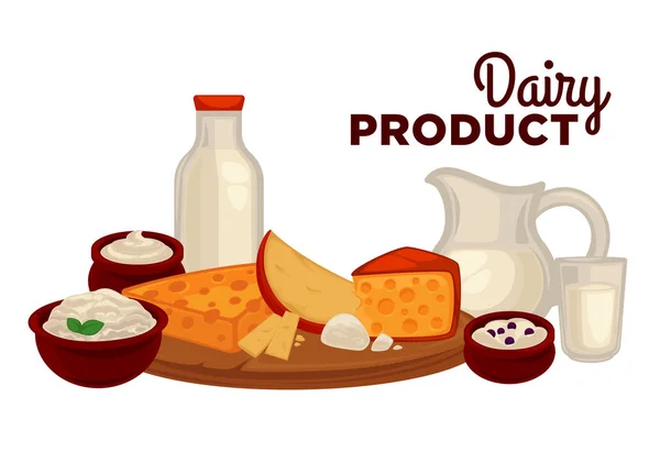 Conjunto de produtos lácteos saudáveis —  Vetores de Stock